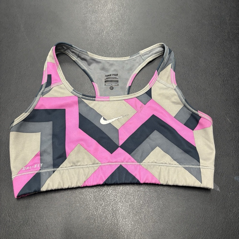 Nike Sports Bra Womens Sz Medium Gray Pink Workout Gym Athletic‎